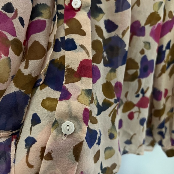 Paper Crown Floral Tie Front Silk Blouse Size Large - Picture 3 of 8